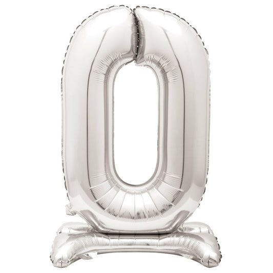 Silver Number 0 Stand Up Air Fill Balloon 76cm