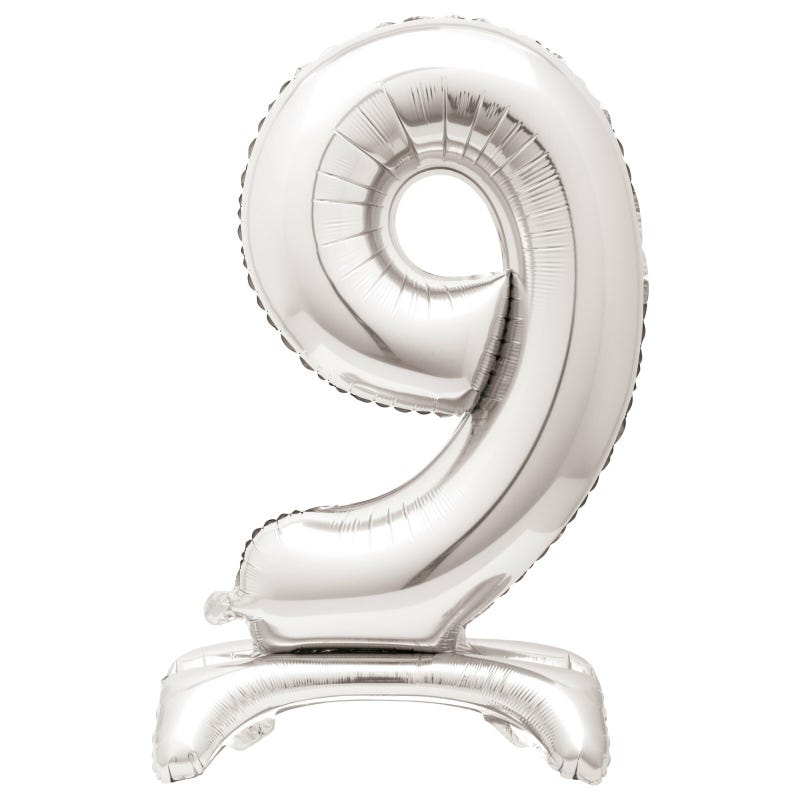 Silver Number 9 Stand Up Air Fill Balloon 76cm