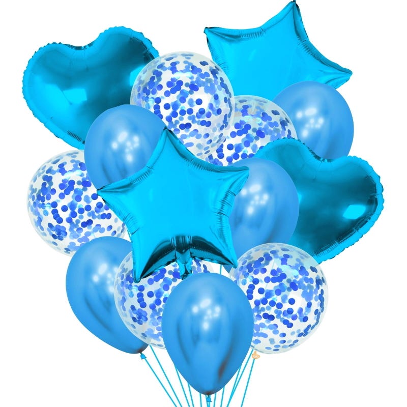 Blue Foil & Confetti Helium Balloon Bouquet (14 Balloons)