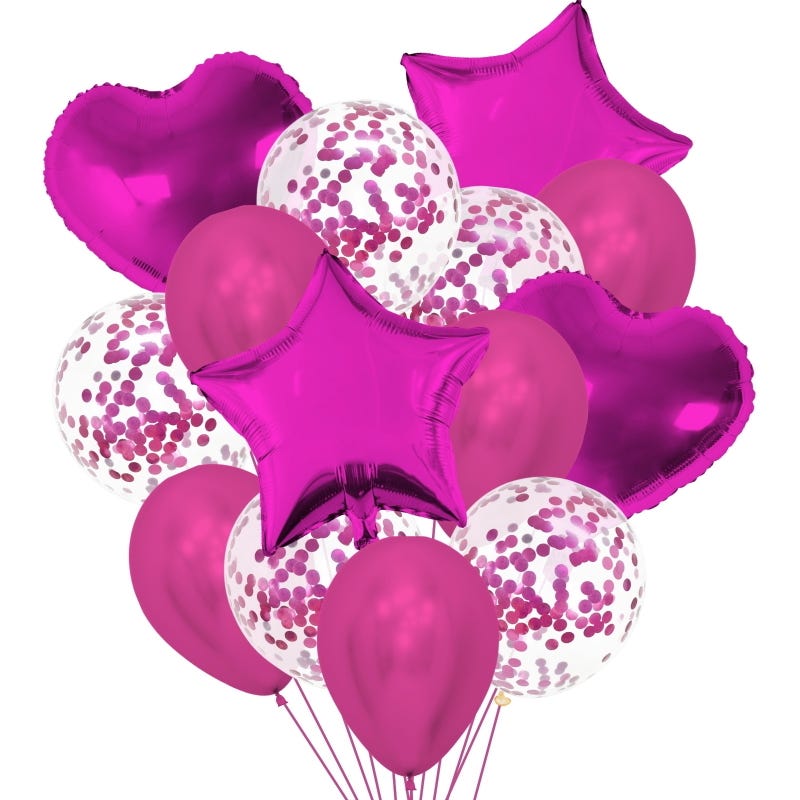 Hot Pink Foil & Confetti Helium Balloon Bouquet (14 Balloons)