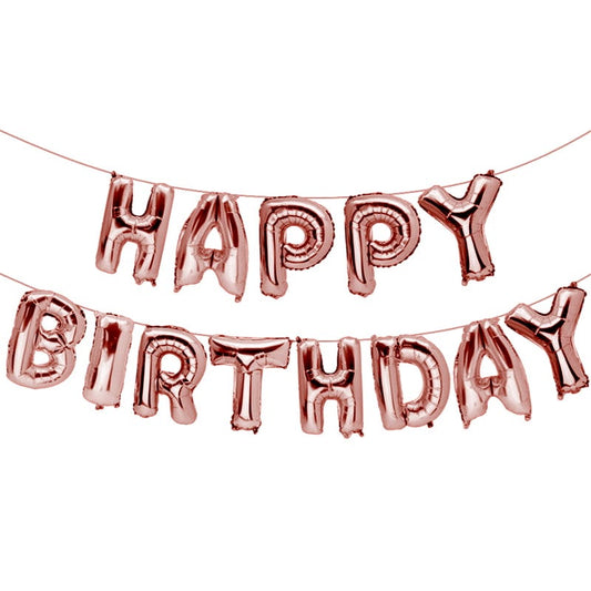 Rose Gold Happy Birthday Foil Letter Balloon Banner (Air Fill)