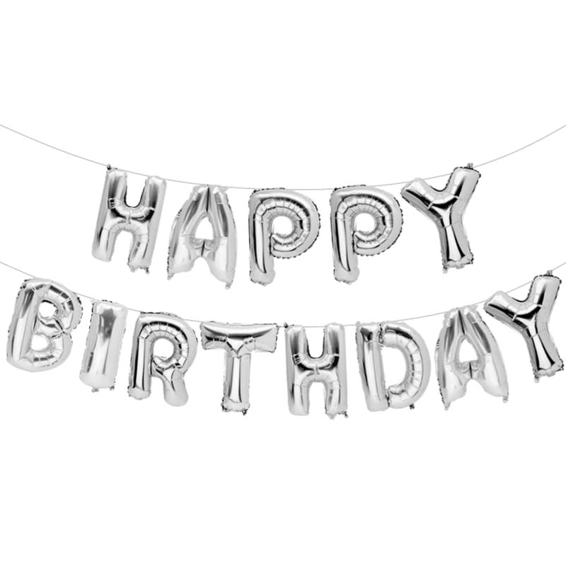 Silver Happy Birthday Foil Letter Balloon Banner (Air Fill)