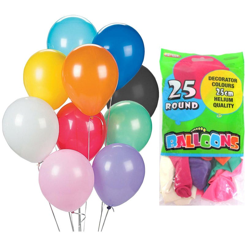 Assorted Coloured Balloons 25cm Round (Pack of 25)