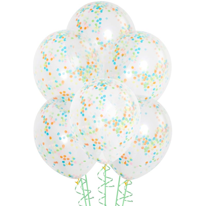 Multi-Colour Pre-Filled Confetti Balloons (Pack of 6)