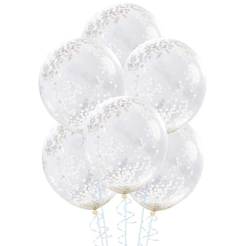 White Pre-filled Confetti Balloons (Pack of 6)