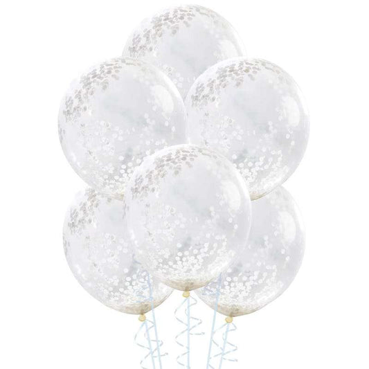 White Pre-filled Confetti Balloons (Pack of 6)