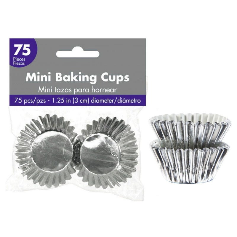 Silver Metallic Mini 3cm Baking Cups (Pack of 75)