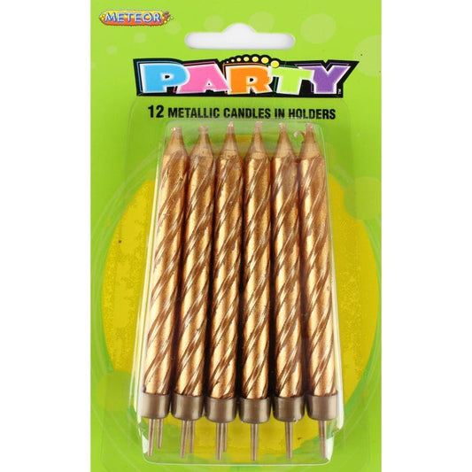 Gold Metallic Spiral Birthday Candles (Pack of 12)