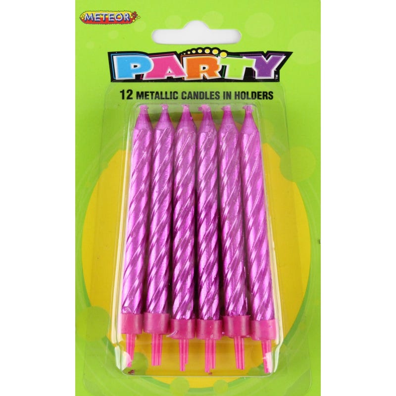 Pink Metallic Spiral Birthday Candles (Pack of 12)