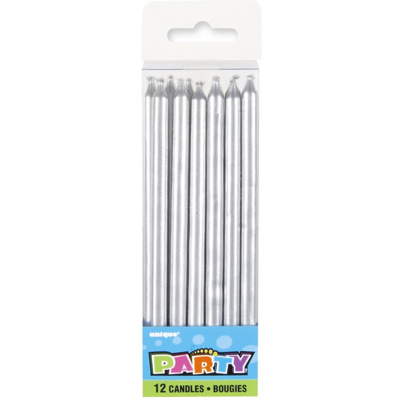 Silver Birthday Candles (Pack of 12)