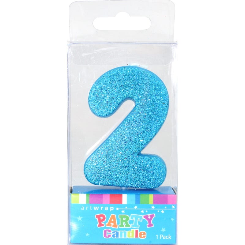 Blue Glitter Number 2 Candle