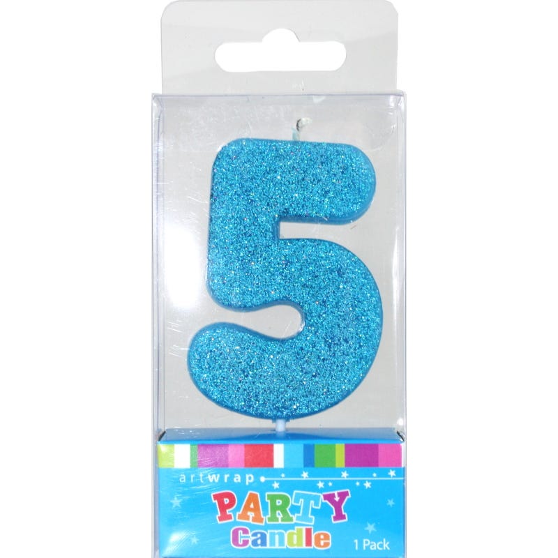 Blue Glitter Number 5 Candle