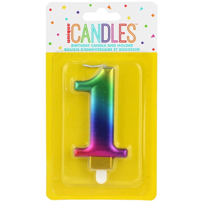 Metallic Rainbow Number 1 Candle