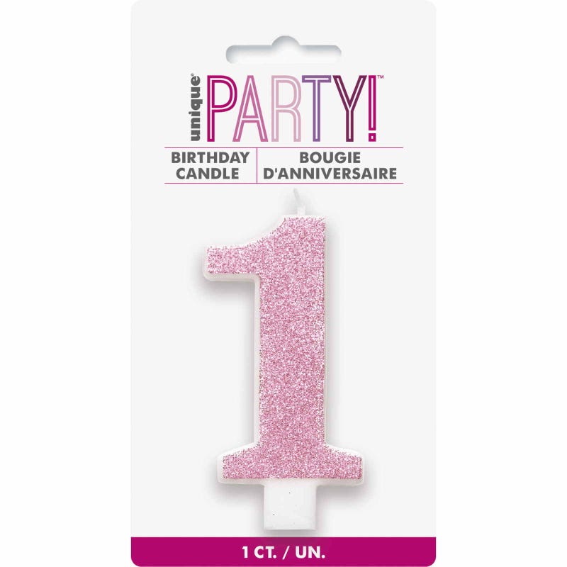 Pink Glitter Accent Number 1 Candle