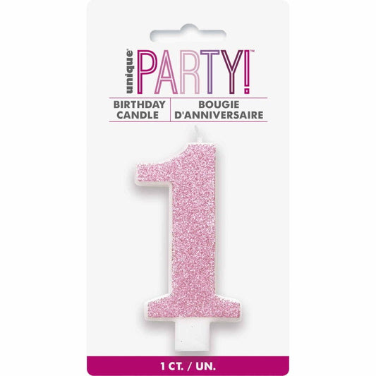 Pink Glitter Accent Number 1 Candle