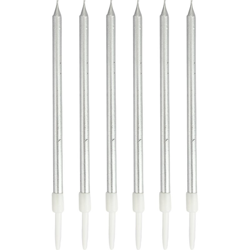 Metallic Silver Birthday Candles (Pack of 6)