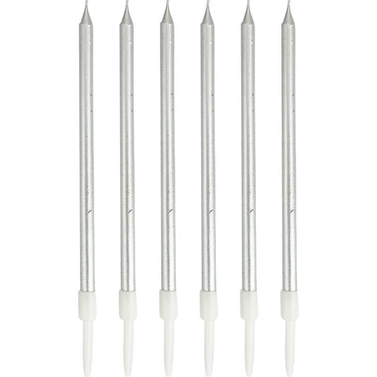 Metallic Silver Birthday Candles (Pack of 6)