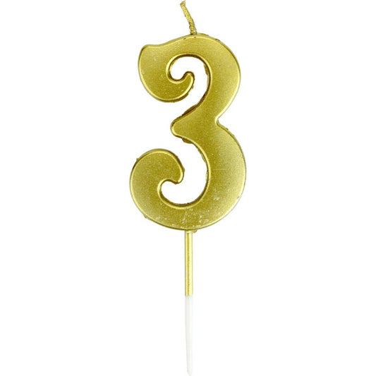 Gold Decorative Number 3 Candle