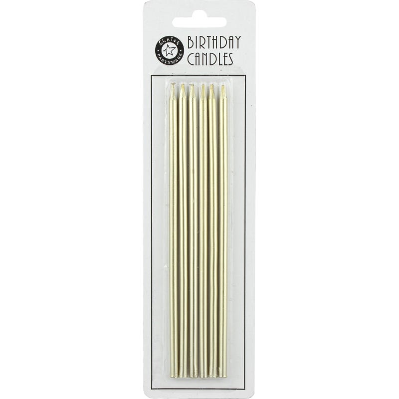 Metallic Gold Slim Birthday Candles 15cm (Pack of 6)