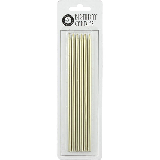 Metallic Gold Slim Birthday Candles 15cm (Pack of 6)