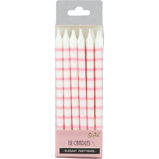 Light Pink And White Striped Birthday Candles (Pack of 12)