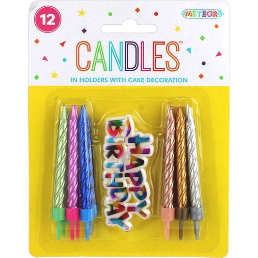 Assorted Metallic Spiral Candles & Cake Decoration (Pack of 12)