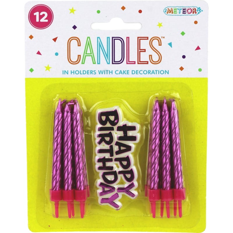 Pink Metallic Spiral Candles & Cake Decoration (Pack of 12)