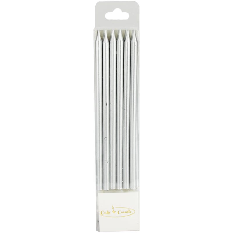 Metallic Silver Tall Birthday Candles (Pack of 12)