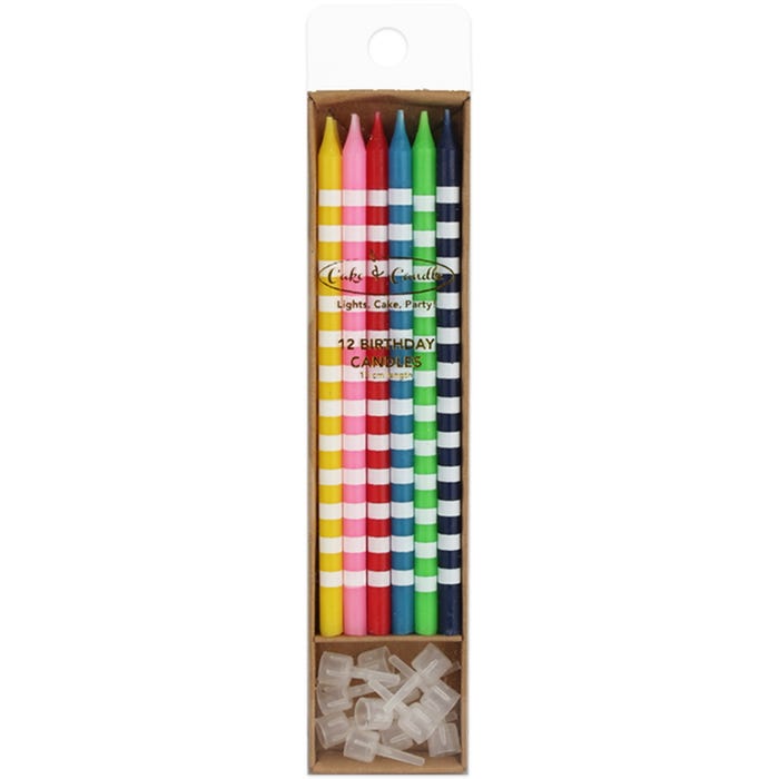 Bright Striped Tall Birthday Candles (Pack of 12)