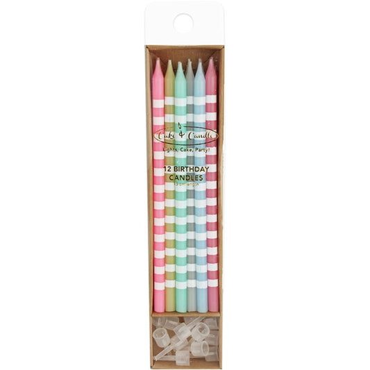 Pastel Striped Tall Birthday Candles (Pack of 12)