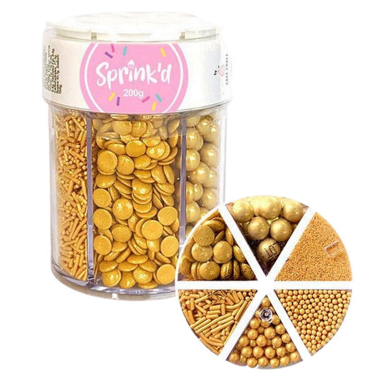 Sprink'd Gold 6 Section Mixed Sprinkle Jar