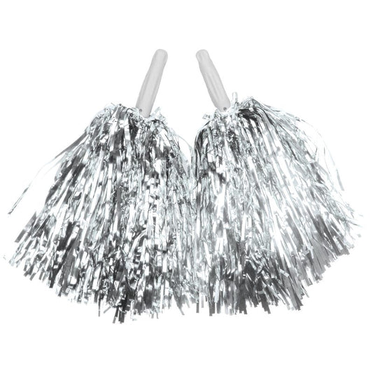 Metallic Silver Foil Pom Poms (Set of 2)