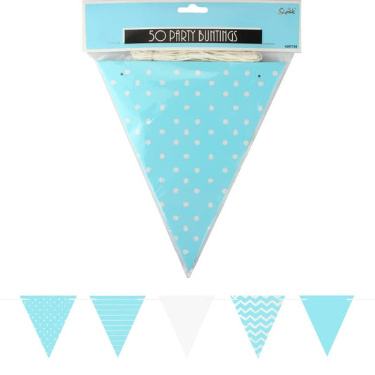 Pastel Blue and White Dots Stripes Chevron Flag Banner