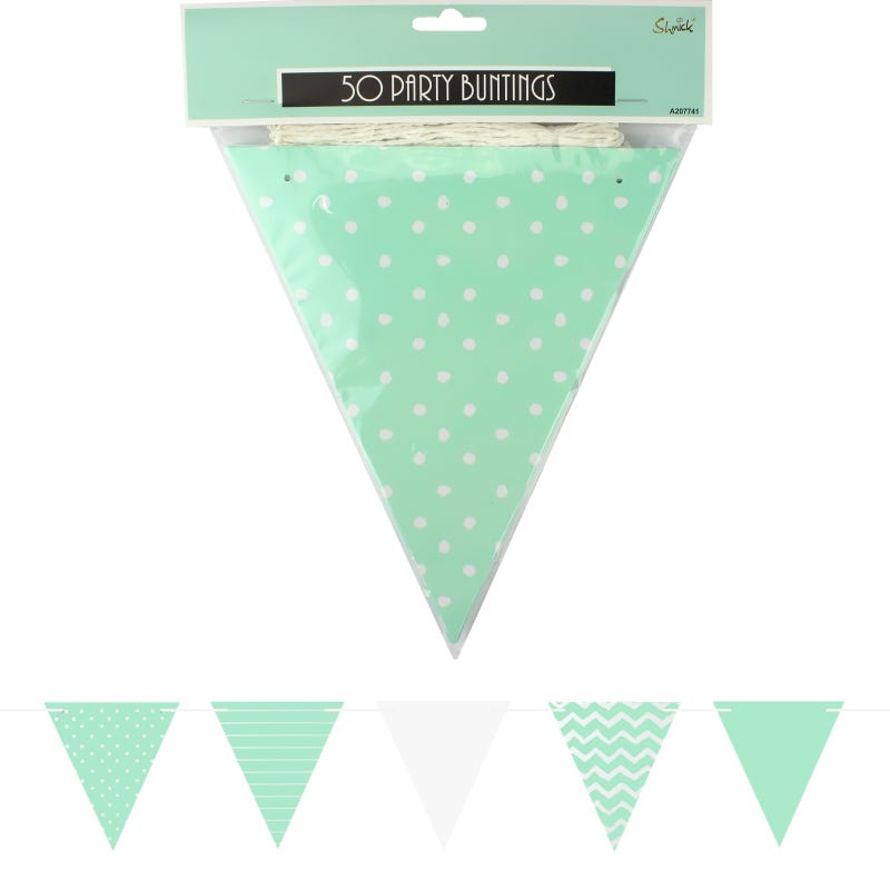 Pastel Mint and White and White Dots Stripes Chevron Flag Banner