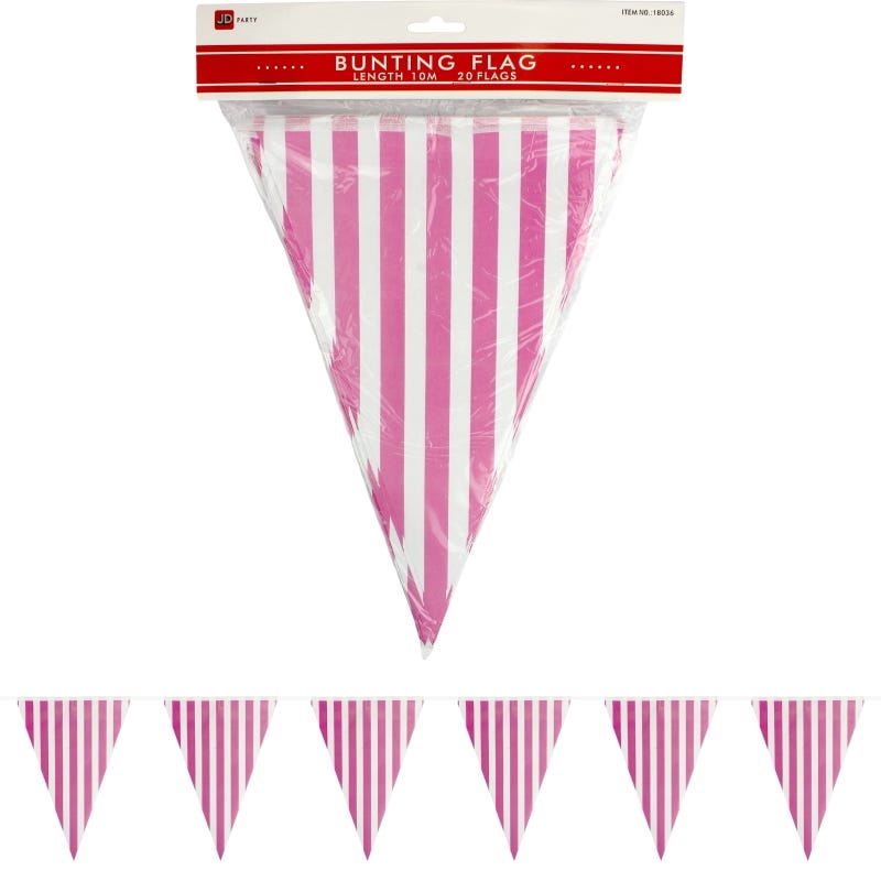 Pink and White Striped Paper Flag Banner (10m)