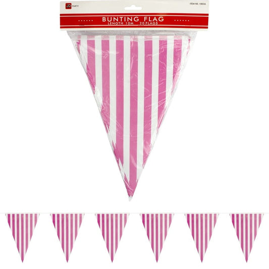 Pink and White Striped Paper Flag Banner (10m)