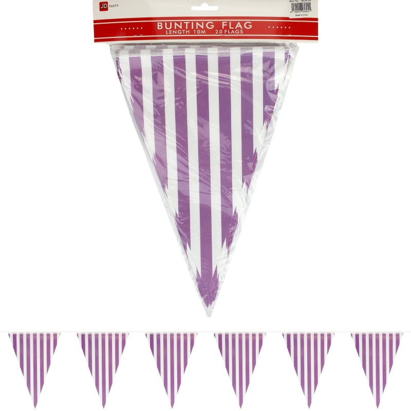 Purple and White Striped Paper Flag Banner (10m)