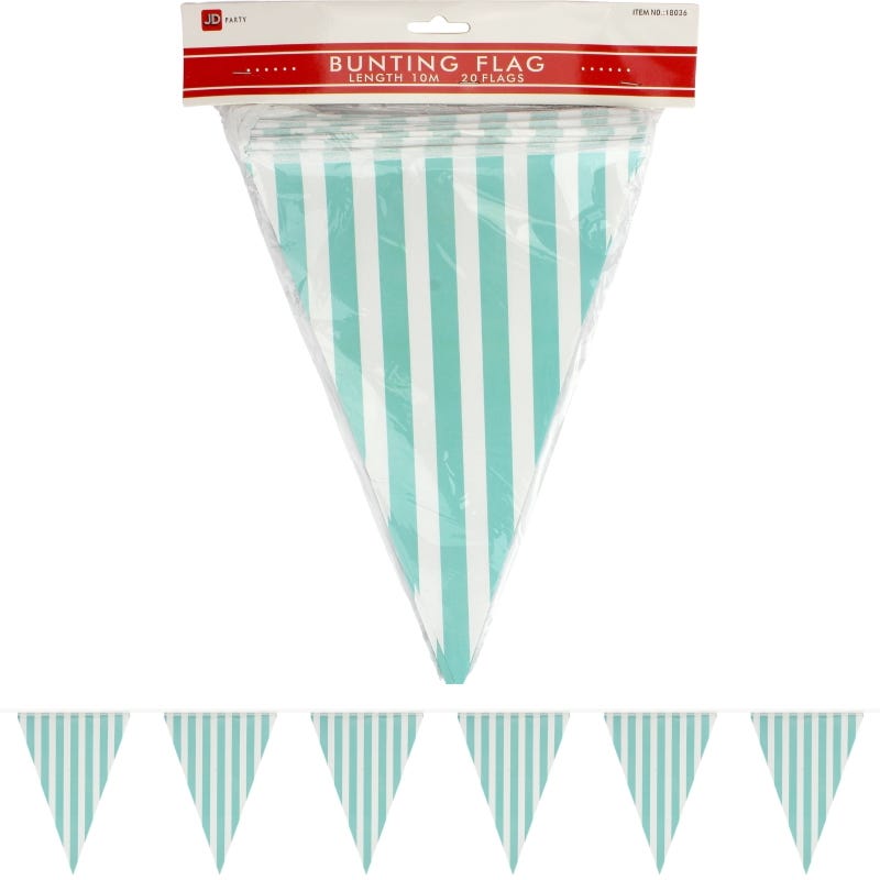 Teal and White Striped Paper Flag Banner (10m)