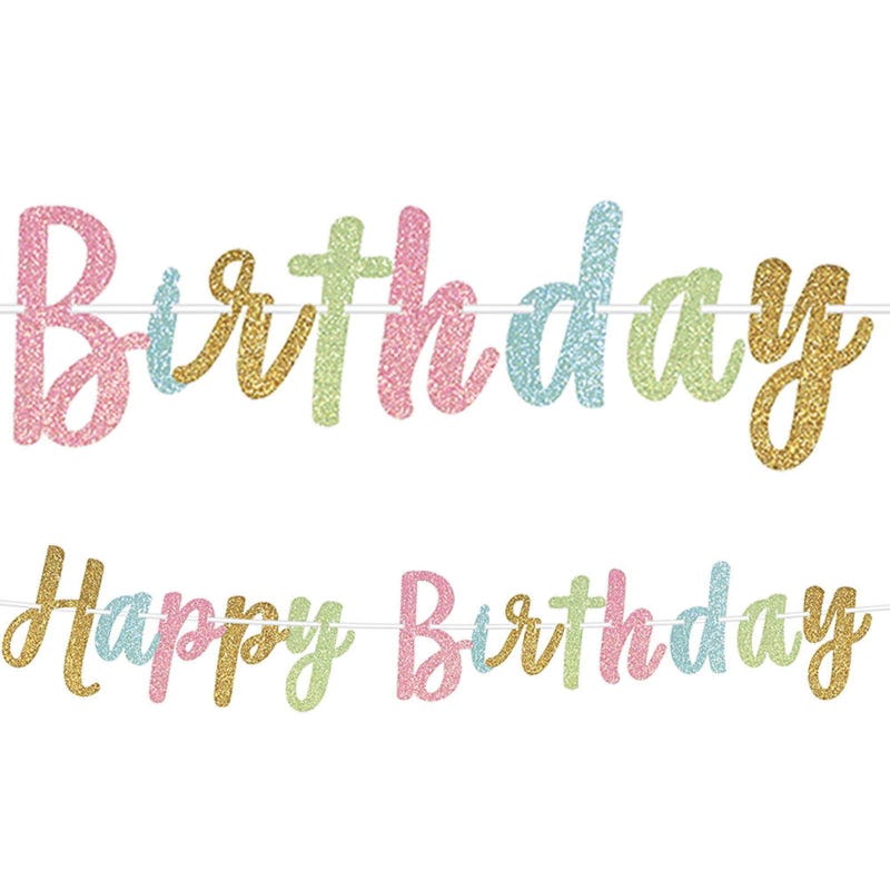 Pastel Glitter Happy Birthday Banner