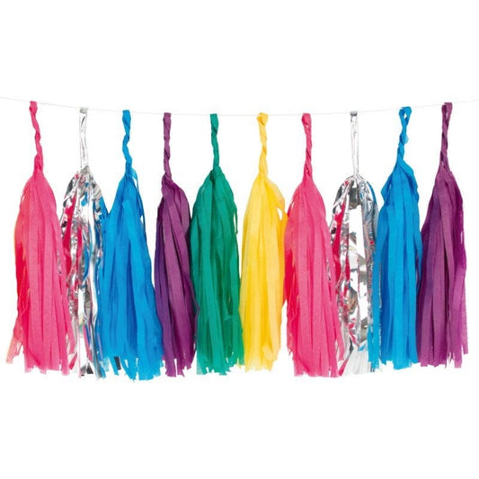 Rainbow Tissue & Silver Foil Tassel Garland