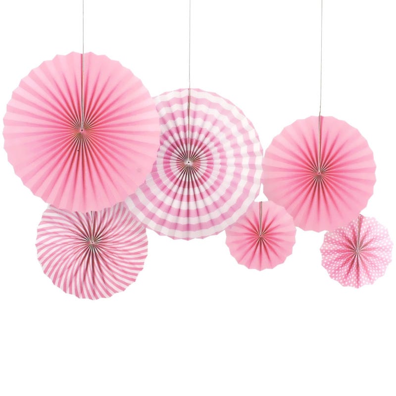 Pink Spot & Stripe Paper Fans (Pack of 6)