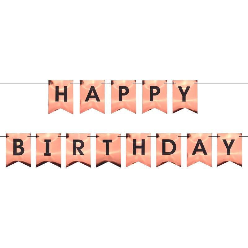 Rose Gold & Black Happy Birthday Pennant Banner