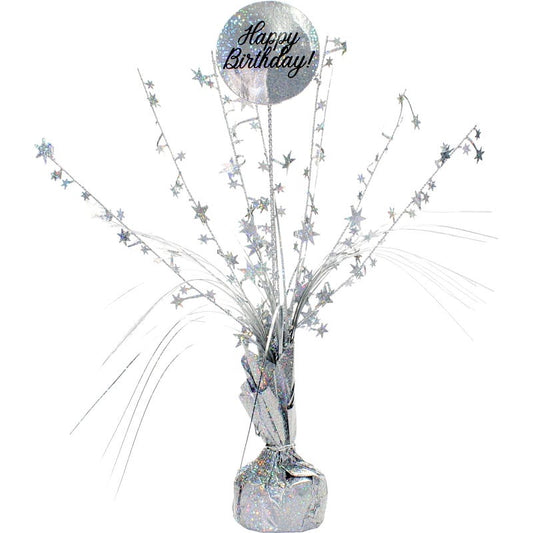 Prismatic Happy Birthday Silver Spray Centrepiece