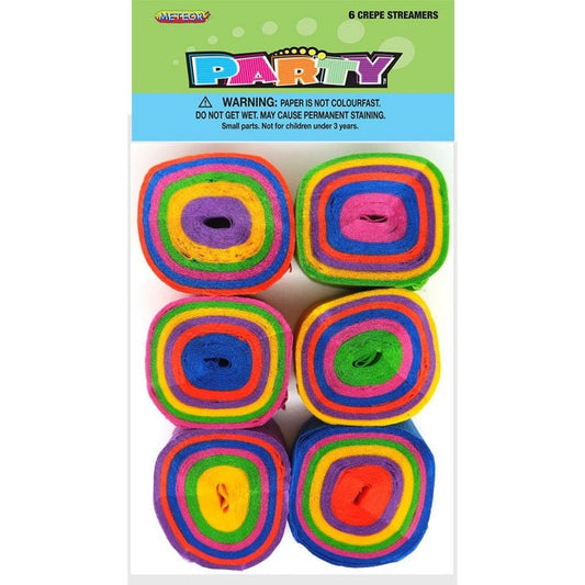 Rainbow Crepe Streamers (Pack of 6)