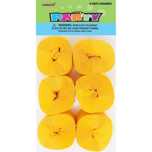 Yellow Crepe Streamers (Pack of 6)