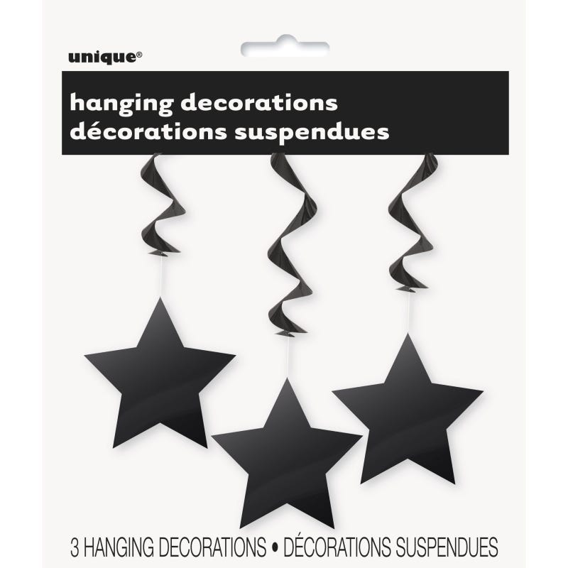 Star Hanging Decorations Black (Pack of 3)