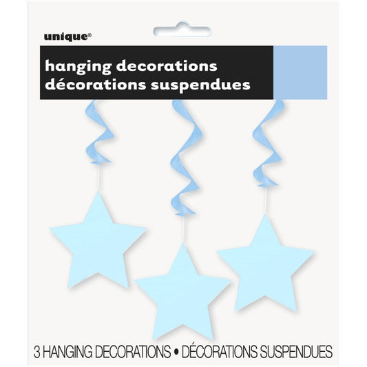 Star Hanging Decorations Light Blue (Pack of 3)