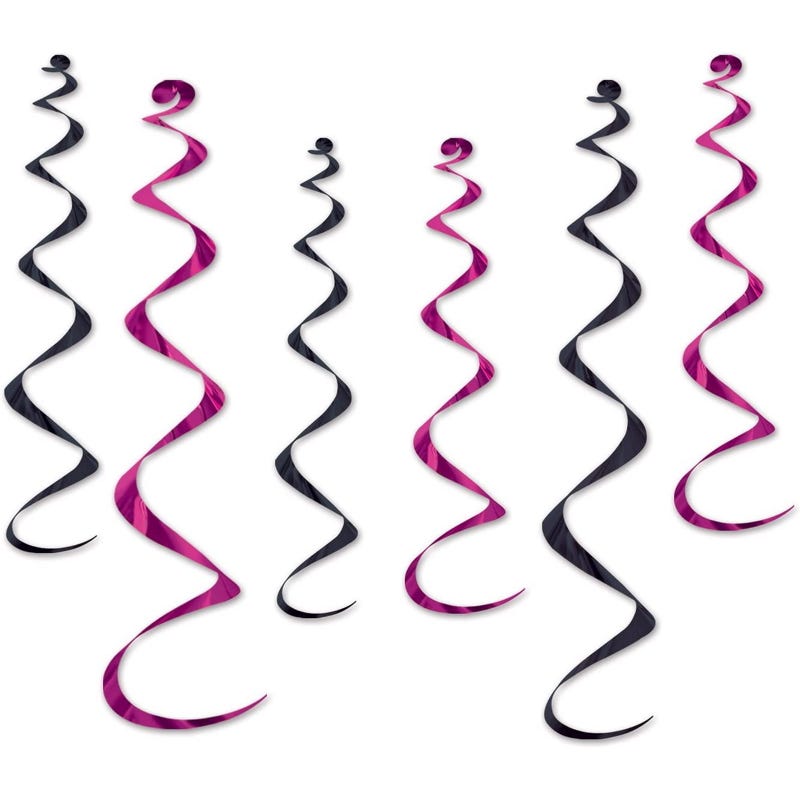 Pink & Black Swirl Decorations (Pack of 6)