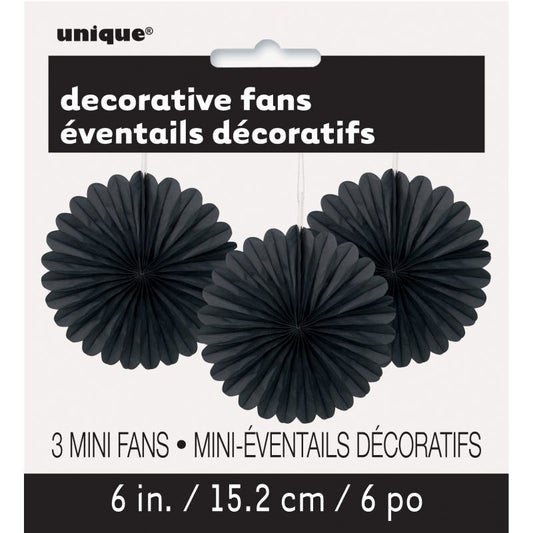 Black Mini Tissue Paper Fan Decorations (Pack of 3)