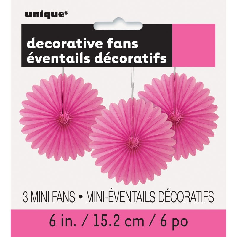 Pink Mini Tissue Paper Fan Decorations (Pack of 3)